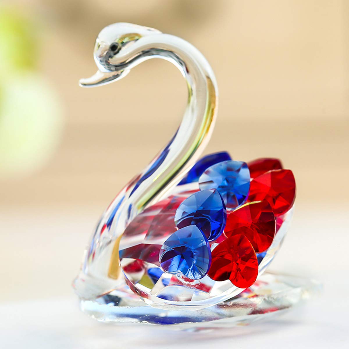 JaswassWedding Crystal Swan Figurine Collection Paperweight Table Centerpiece Ornament Heart-Shaped Wings Swan Statue 2 Pcs