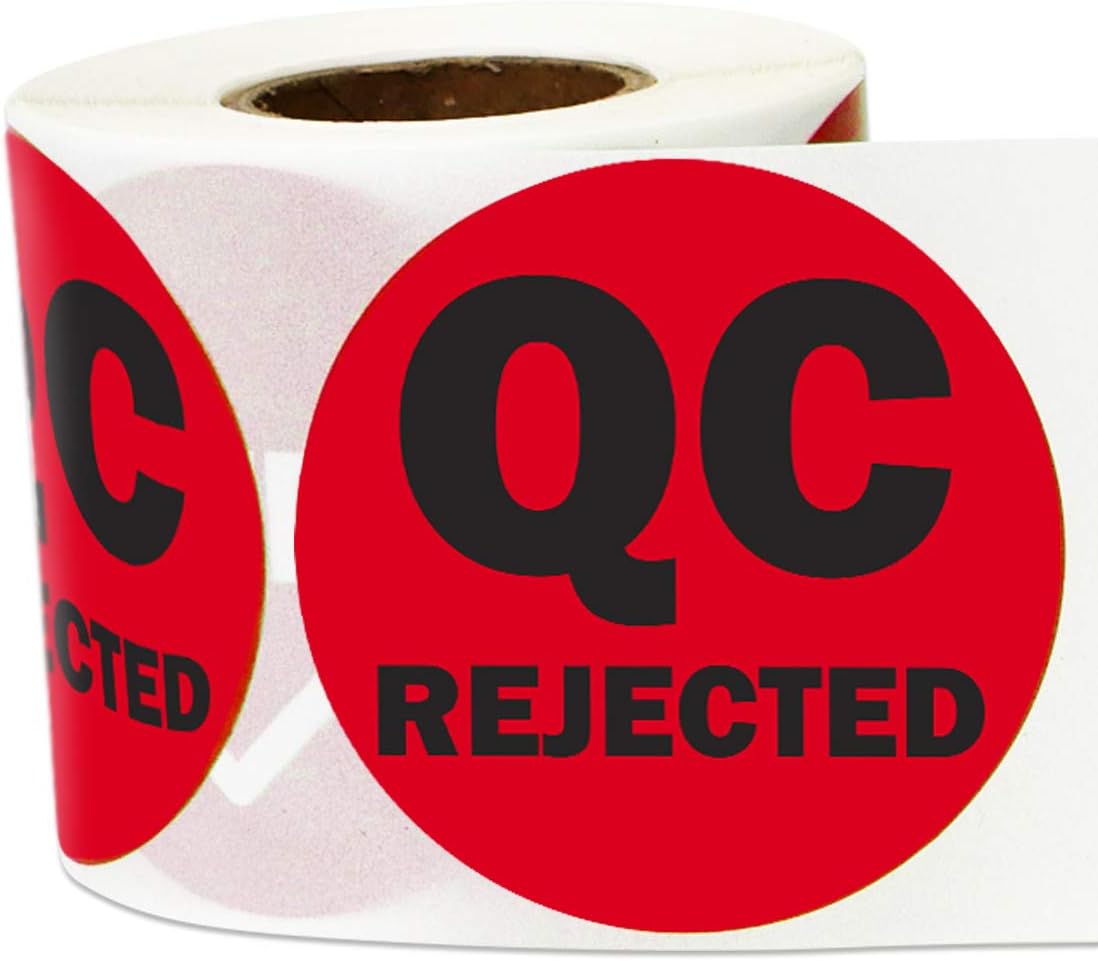 300 QC Rejected Labels Stickers, 2" Round QC Rejected