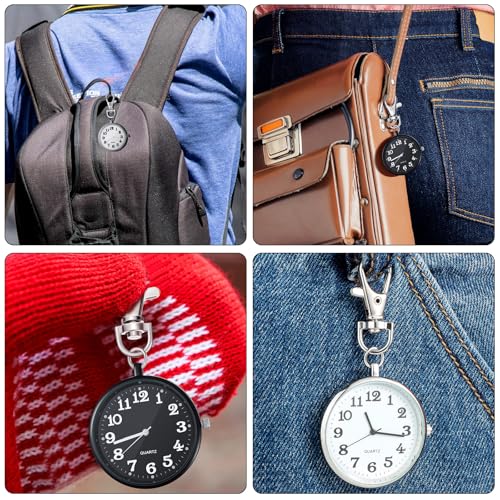 junkin 2 pieces quartz pocket watch with key buckle round keychain clip on watch portable unisex