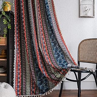 USTIDE 1 Panel Bohemian Geometric Curtain Rustic Ethnic Stripe Curtain for Living Room Bedroom Rod Pocket Light Reducing Curtain 86 Inches Long