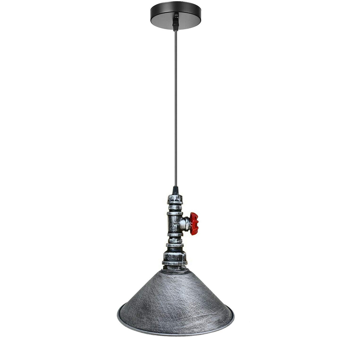 DC Voltage Vintage Brushed Silver Pendant Light, Retro Industrial Pipe Metal Light Fitting for Loft Dining Room Restaurant Hotel Bars Cafe