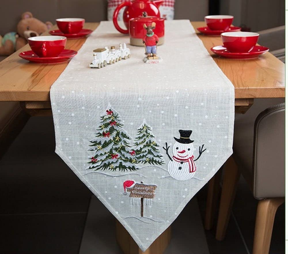 Tapetes Para Mesa,Camino De Mesa De Arpillera Beige Caminos De Mesa Bordados De Muñecos De Nieve Navideños Para Sala De Estar Mesa De Comedor De Navidad Fiesta Decoración Navideña De Halloween