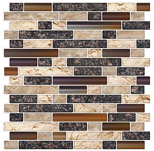 Comparison: Best Backsplash For Brown Cabinets 4 STICKGOO Thicker Design Peel and Stick Tile Backsplash, 12”×12”Stick on Backsplash for Kitchen, Self Adhesive Tile Stickers for Kitchen Backsplash and Bathroom(10 Sheets, Sand Brown)