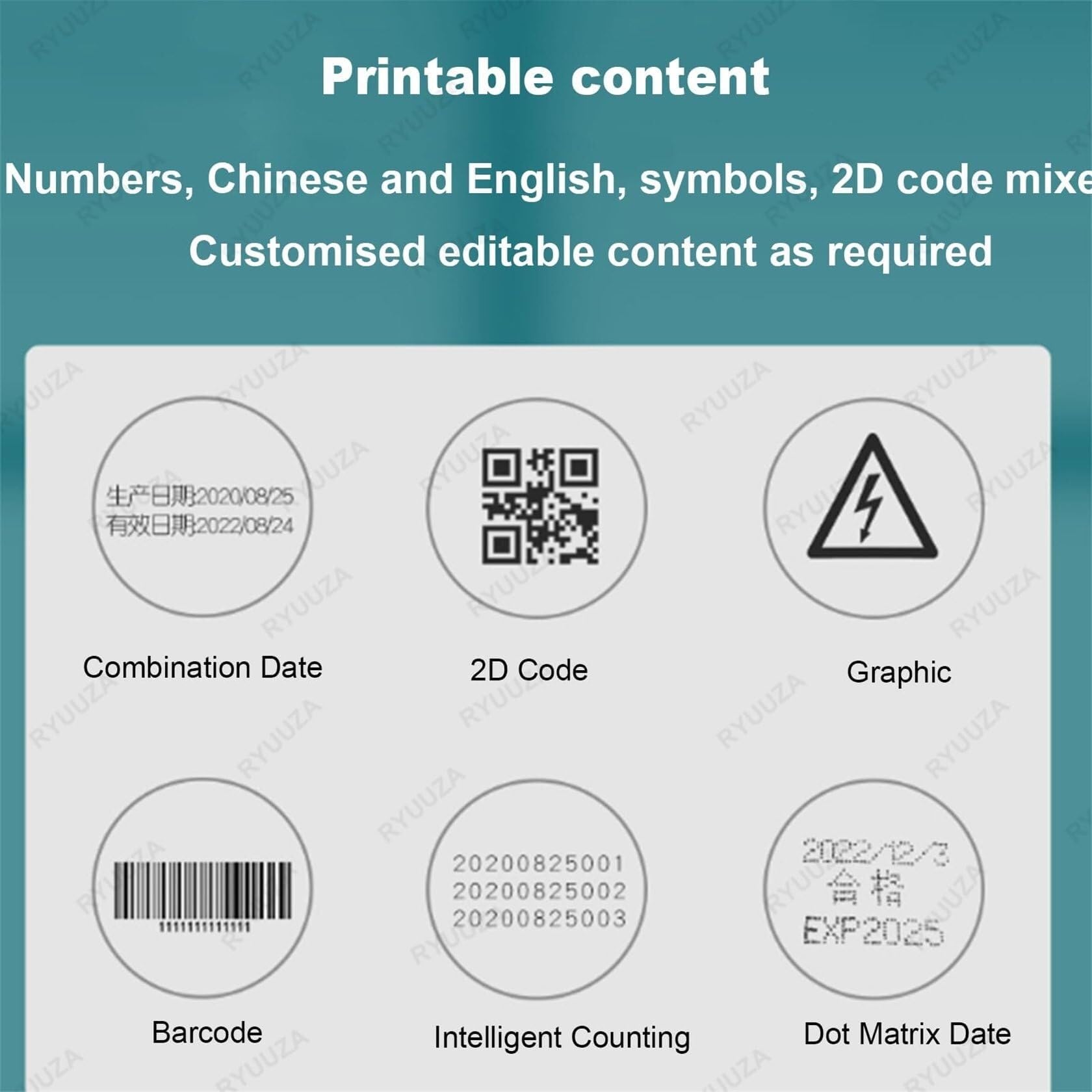 Impresora industrial de inyección de tinta, etiquetadora portátil de mano para fecha de caducidad, código Qr, código de barras, número de lote, texto variable, 12.7 ~ 25.4 mm