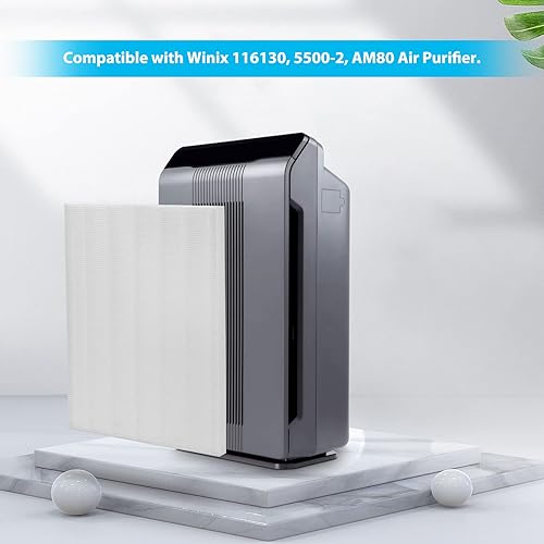 Miniatura 4 de Smilyan 116130 Filtro H de repuesto True HEPA para purificador de aire Winix 5500-2 y AM80, paquete de 3 filtros HEPA solamente (3 filtros Hepa)