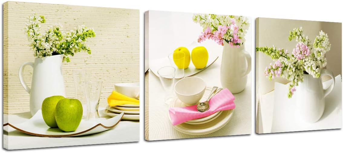 Kitchen Decor Canvas Wall Art - Modern Paintings for Dining Room Food  Flowers Bouquet Tableware Restaurant Poster Home Decorations 3 Panel  Picture ...