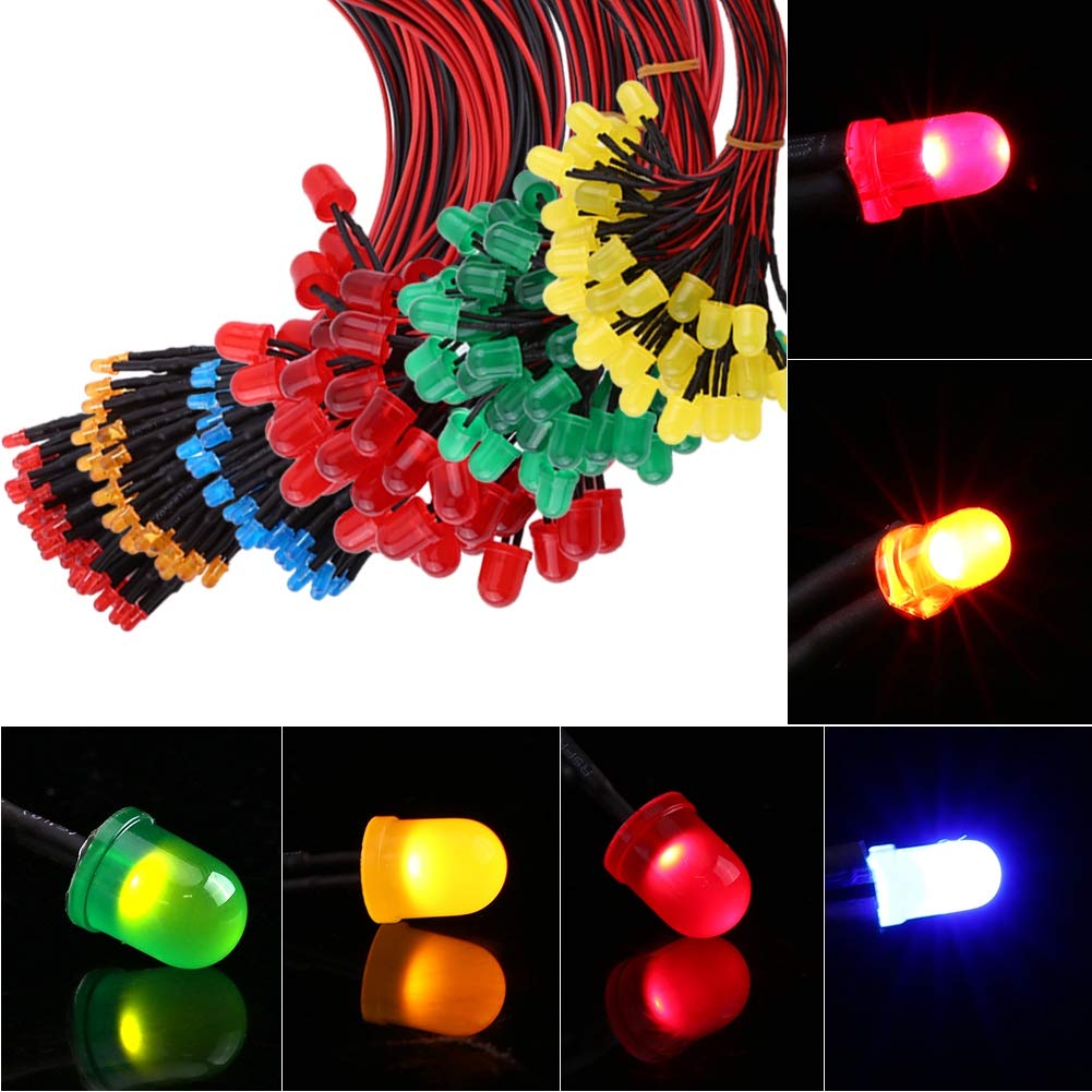 50 Pezzi LED Pre-cablati 5mm Colorati Diffusi, 12V DC, Luce Multi Colore Per Progetti Fai Da Te