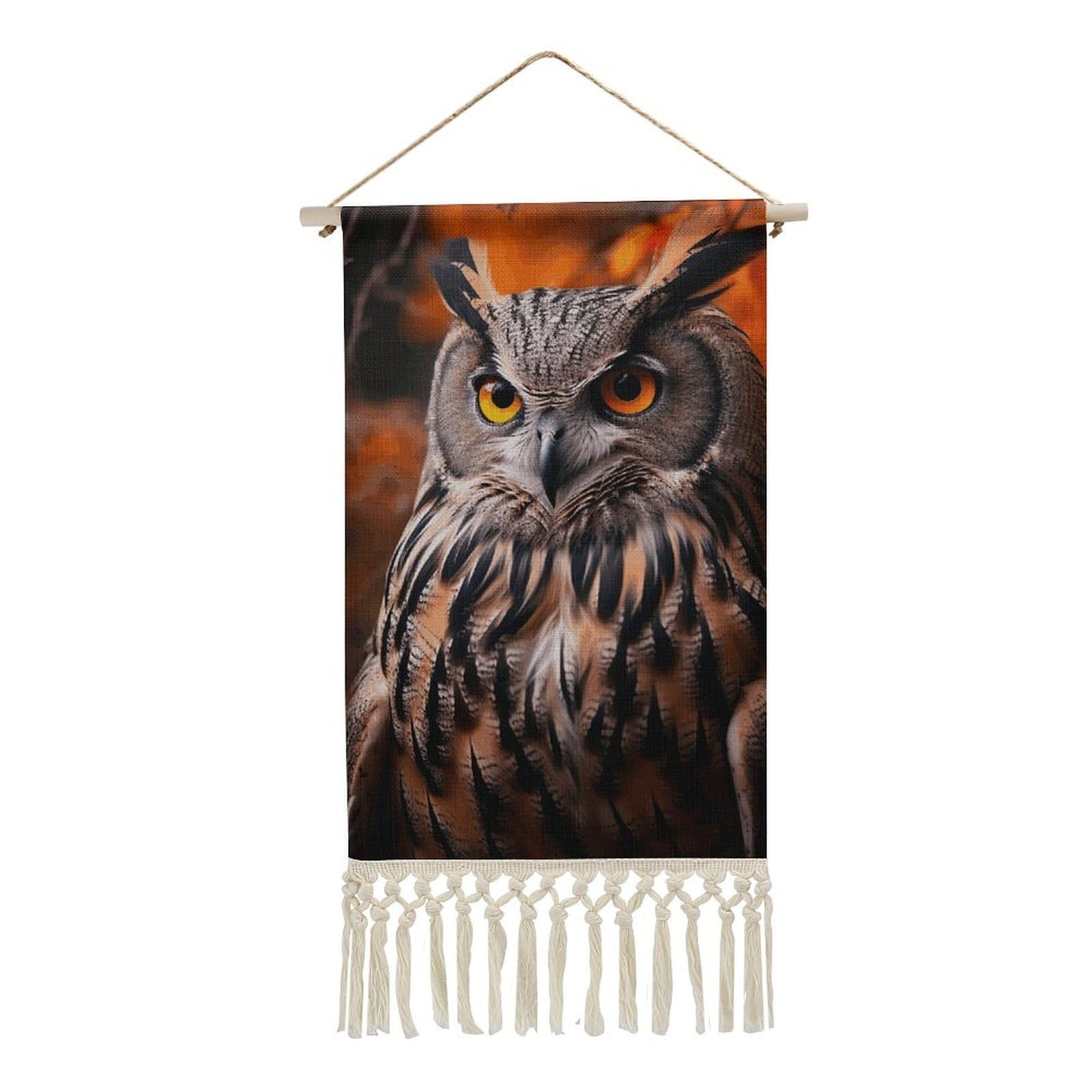 BTCOWZRV Cotton And Linen Hanging Poster with Tassels, Owl Wall Hanging Tapestry Vintage Wall Art Painting Modern Artwork Decoration for Home Decor Ready to Hang 10x19.6 in