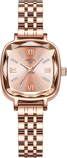 NIBOSI Women Stainless Steel Watches Analog Rose Gold Band and Square Dial Women's Watch for Girls&Miss&Ladies Diamond Studded with Stylish Watches Waterproof