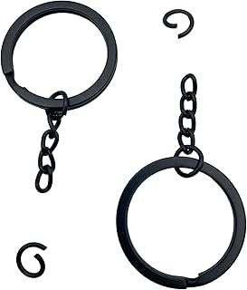 50Sets Flat Split Key Ring with Chain 30mm and Jump Rings,Metal Keychain Making Parts with Open Jump Ring and Connector (Black) 4605