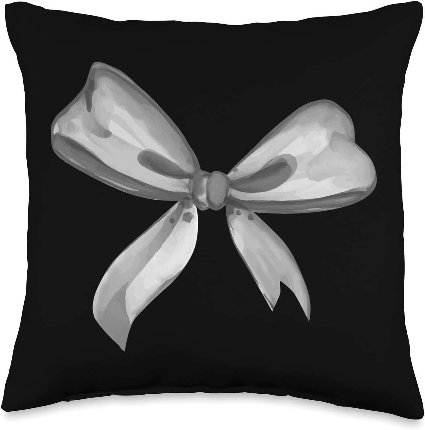 Aesthetic Black and White Bow in Watercolor Throw Pillow