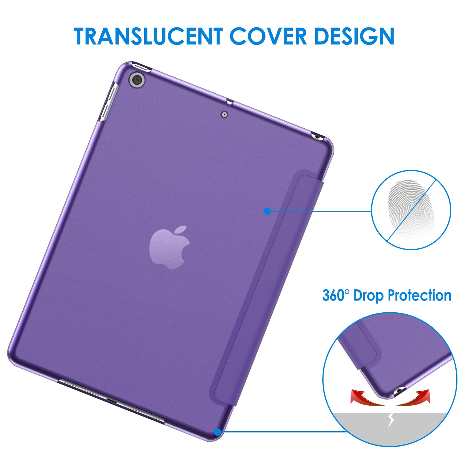 4UBonLife Custodia per iPad 6a /5a Generazione 9,7 Pollici 2018/2017, Cover Protettiva Rigida, Sottile e Leggera con Traslucida Posteriore Opaca Cover per iPad 5/6, Auto Sveglia/Sonno, Blu Pavone