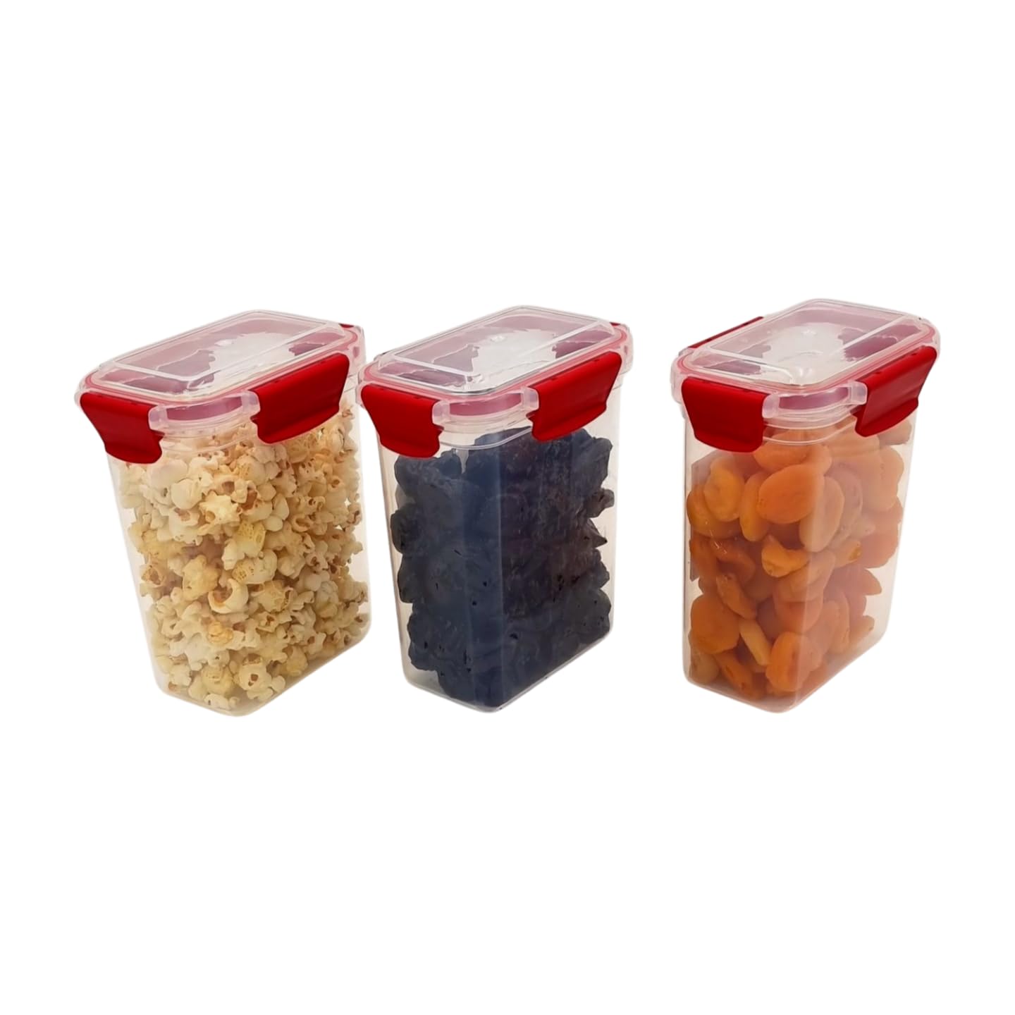 HAPI STUFF Airtight Compact Leakproof Pantry Kitchen Food Storage Containers Clip Lock Lid (3 pcs Red (Slim) - 1100ml)