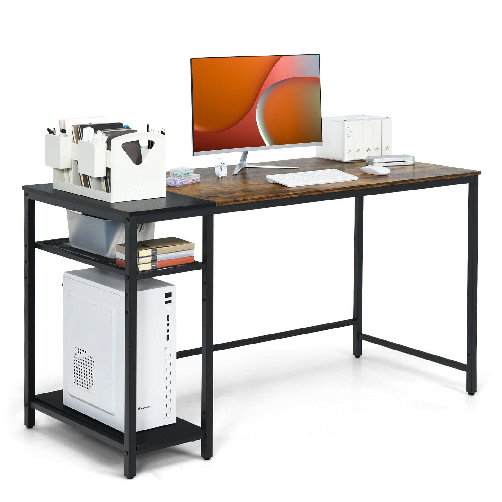 Photo 1 of Home Office Computer Desk Side Adjustable Storage Shelf Laptop Notebook PC Workstation Study Writing Reading Table Reversible Shelf Design Wide Desktop Sturdy Steel Frame Adjustable Non-Slip Pads ***COLOR WHITE, NOT WOOD AS PICTURE***