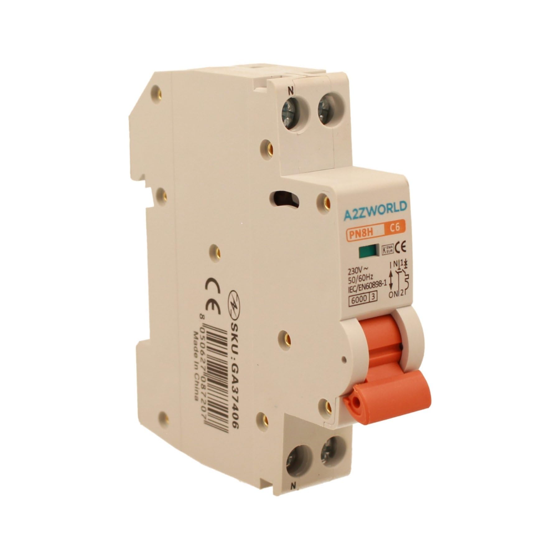 Interruptor magnetotérmico 6A C6, 1P + N 6kA Curva C, Slim Solo 1 módulo DIN 220 V AC, certificado IEC60898-1, Serie PN8H