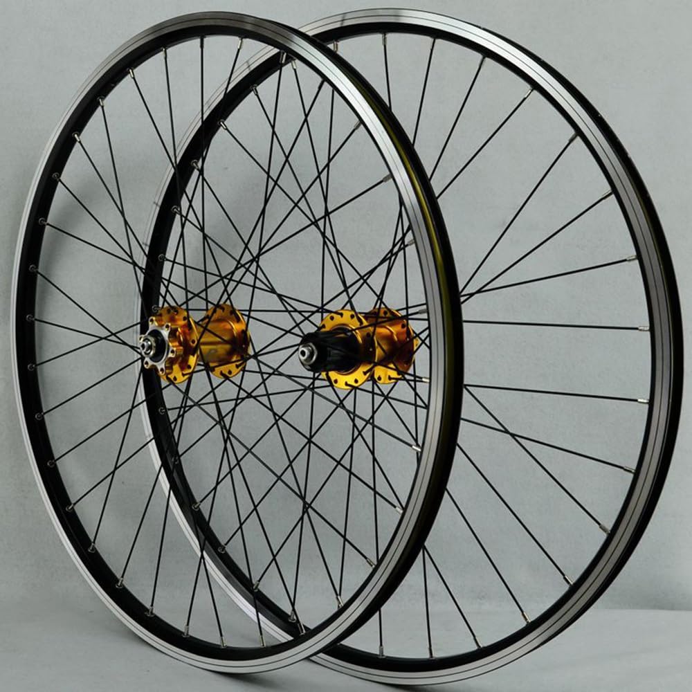 ZXGSXIOU Mountain Bike Wheelset Disc Brake V Bicycle Wheel Set 26 27.5 29 Inch Cassette Bearing Hubs High Strength Aluminum Alloy Rim (Gold Hub, 26inch)