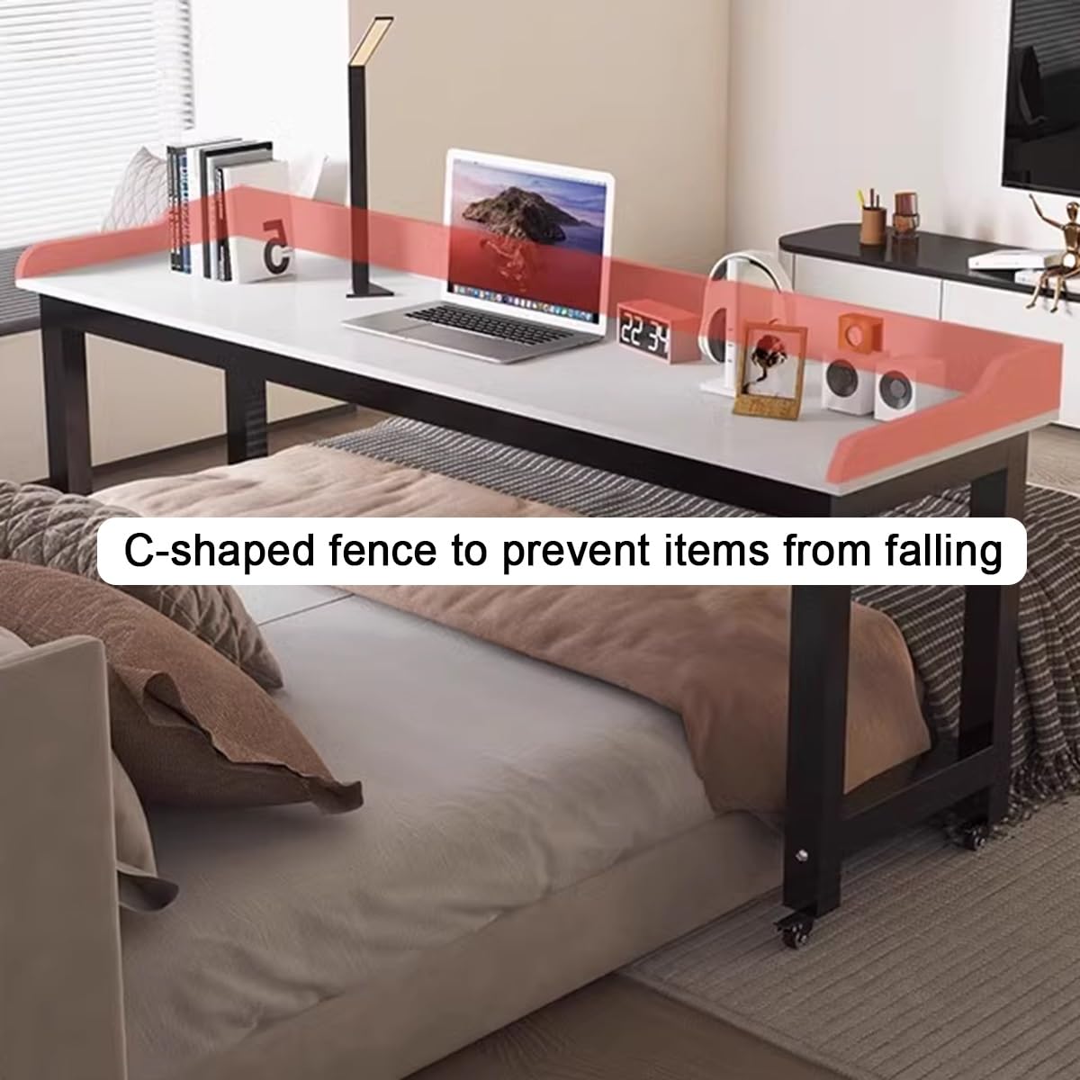 Stół do łóżka z kołami 360°, wózek na laptopa, biurko komputerowe, szpital i dom krzyżowy stolik krzyżowy, biały 120x40x80cm