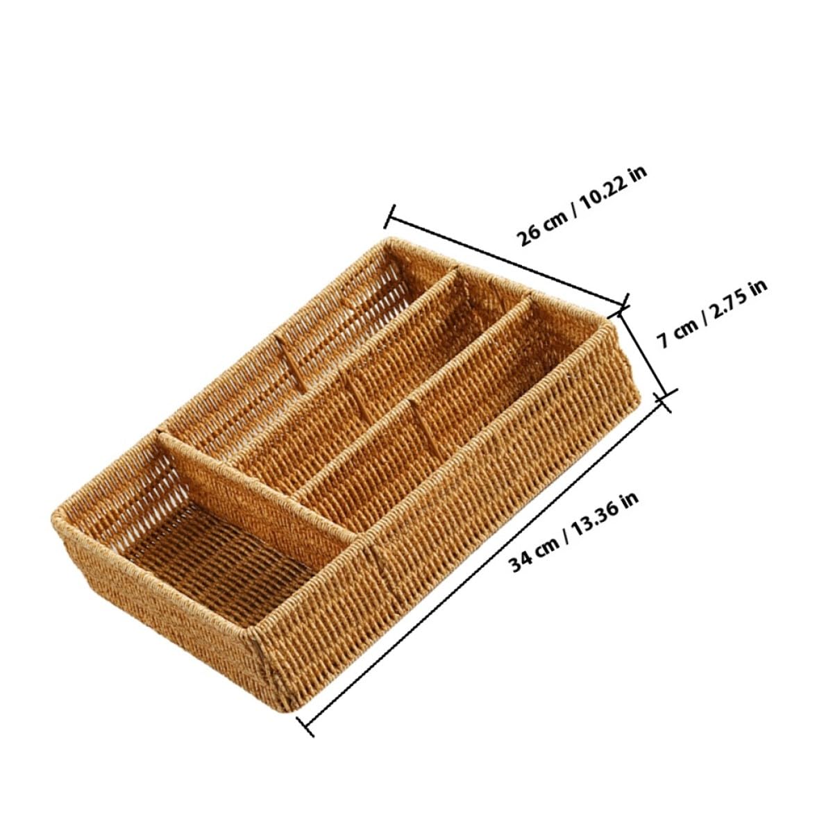 Kaki - Cesta de almacenamiento de plástico, elegante organizador tejido para llaves, cubiertos y artículos esenciales para el hogar, solución de almacenamiento multiusos para cajones y decoración