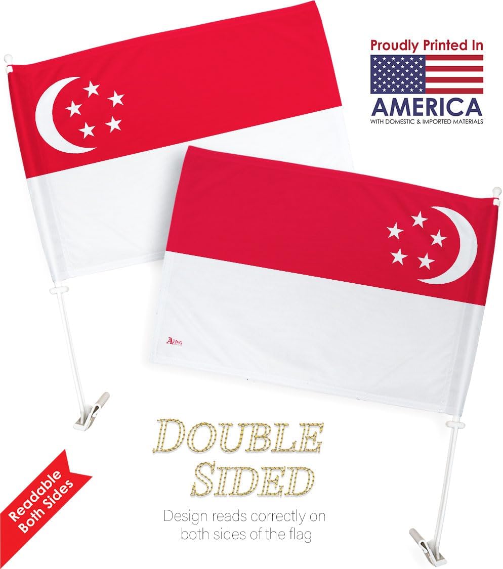 Singaporean Car Flag Bandera para Carros De Singapore Decor for Window Clip Mount Auto Accessories Sport Fan Gifts League Olympics Party Supplies Patriotic Decorations Made in USA
