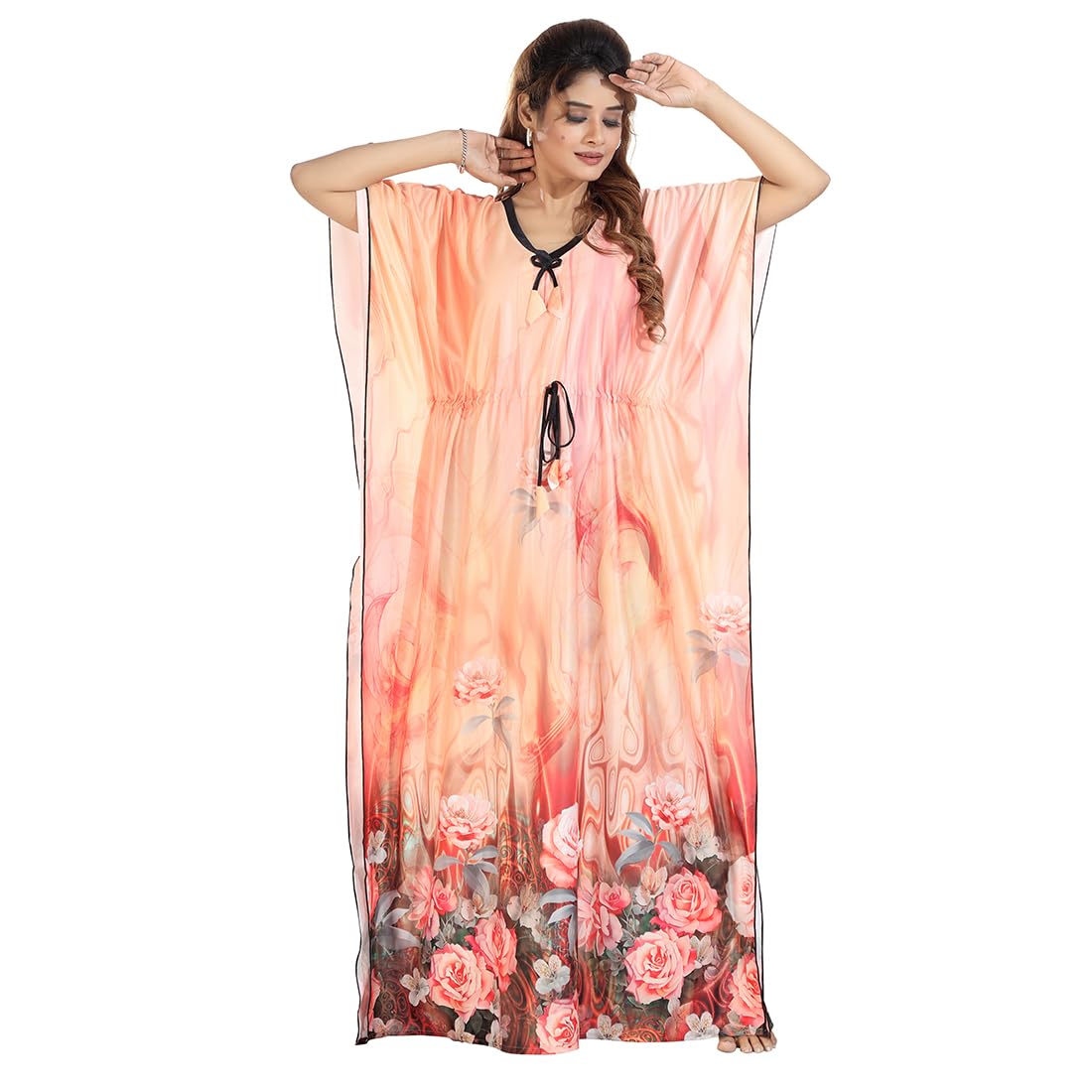 Women's Kaftan Nighty | Digital Print | Sarena Fabric | V Shaped Neck Nightwear | Nightdress for Girl | Maxi Gown-picture-33