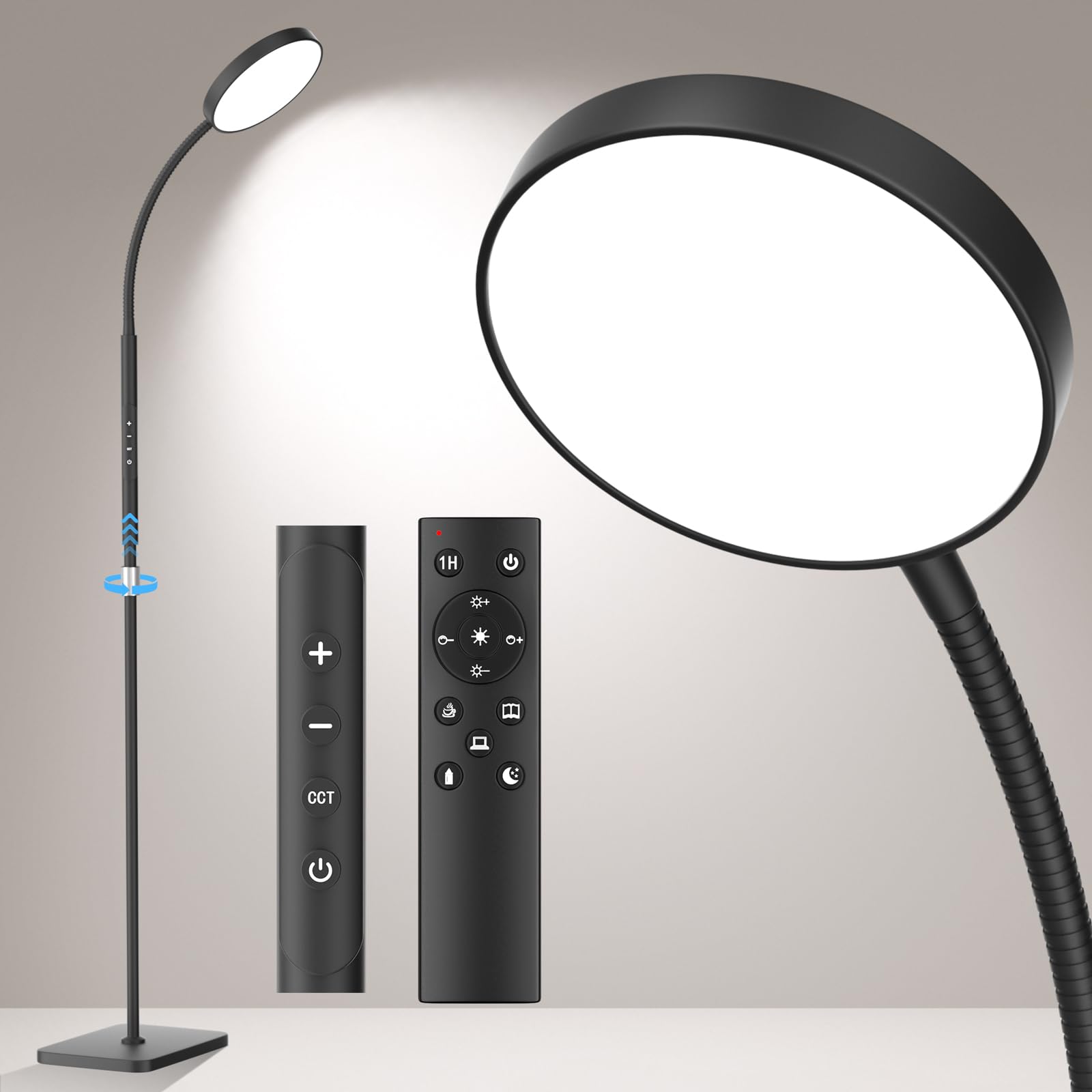 LED Floor Lamp, Height Adjustable Floor Lamps for Living Room, Super Bright Standing Lamp with Timer, Adjustable Colors & Brightness Floor lamp for Bedroom with Remote & Touch Control, Black