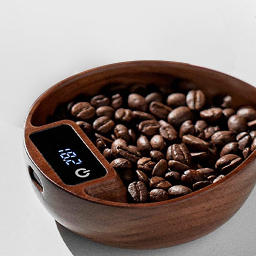 Balance à expresso numérique avec finition en noyer, précision 0,1 g, minuterie USB C rechargeable pour café goutte à goutte, cuisine, cuisine, pâtisserie, 11,6 x 10,2 cm