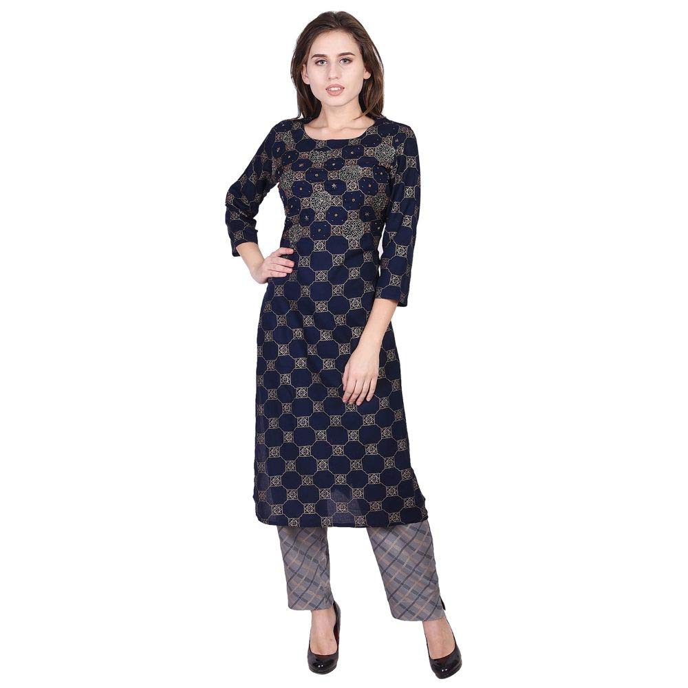 Vi VIHAAN IMPEXVihaan Impex Rayon Straight Adda Embroidery Work Printed Kurti with palazzo Set for Women Dress