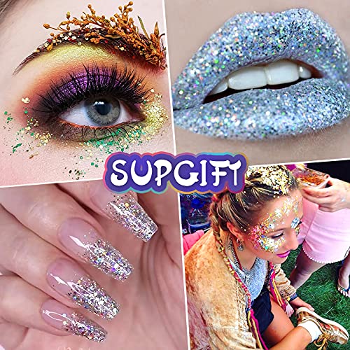 Nail Glitter Supgift 15 Colors 130G Holographic Chunky Cosmetic Laser Sequins For Makeup Hair Body Art Slime Craft Resin With Brush 5 Spoons #TOP1