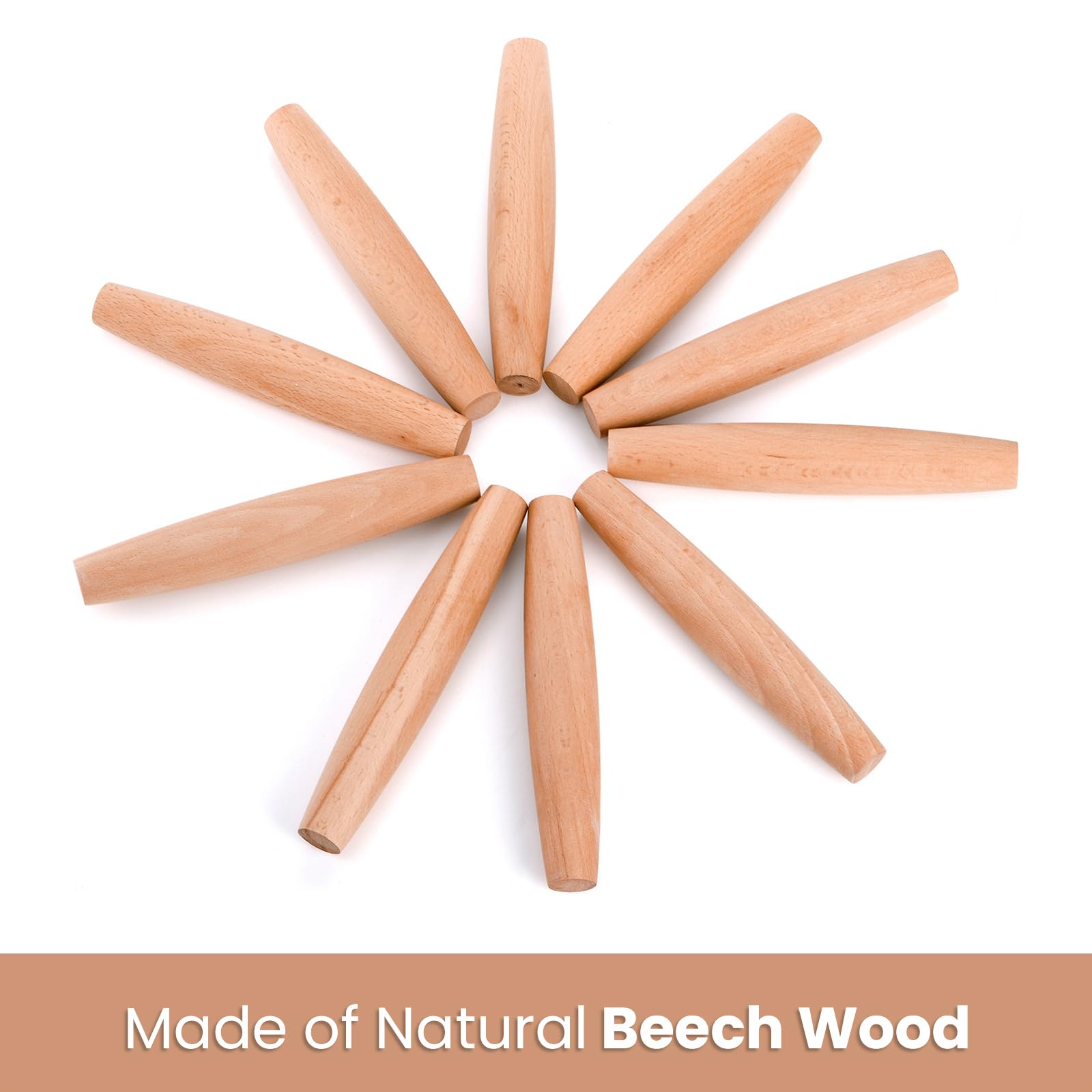 Elsjoy 12 Stück Französische Teigroller aus Holz, 20,3 cm, natürliches Buchenholz, konischer Rollstift zum Backen von Kuchen, Keksen, Nudeln, Knödel, Antihaft-