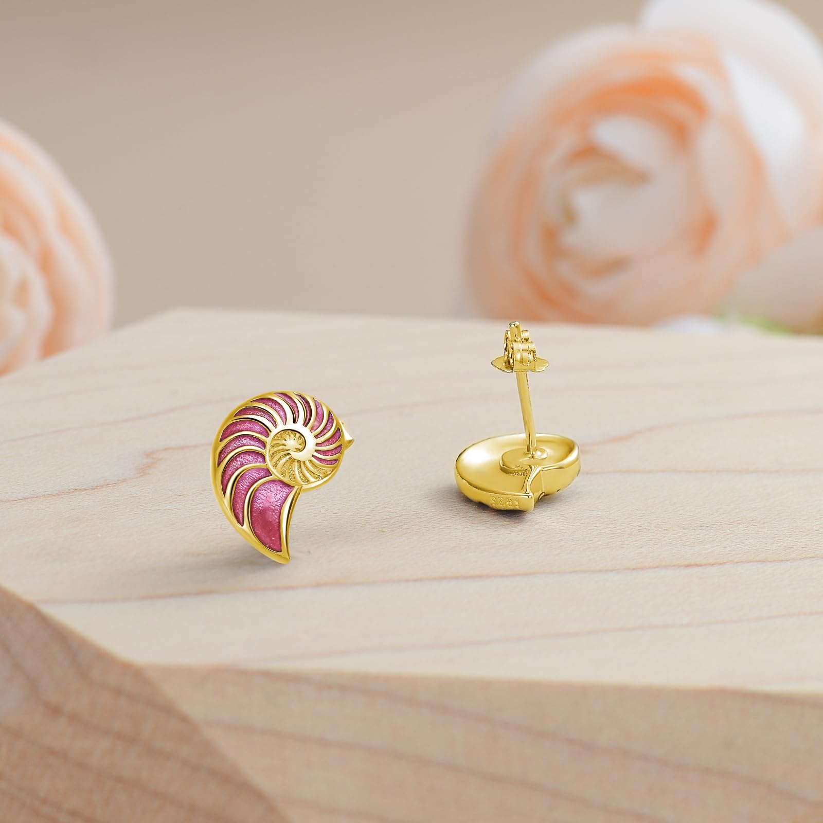 Pendientes de concha 925 Stlingsilb concha de oreja en forma de nautilus joyas para mujeres
