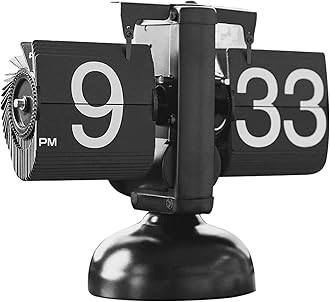 Phencaser Flip Clock, Retro Flip Vintage Desk Table Clock Large Number Battery Powered Internal Gear Operated Home Décor Ideal for Home Office School Hotel Café with Retro Decor (Black-Round Base)