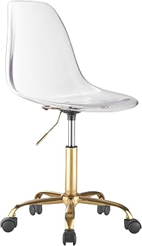 Urban Lifestyle Clear Acrylic Rolling Office Desk Chair,Modern Ergonomic Swivel Task Chair with Gold Legs & Casters