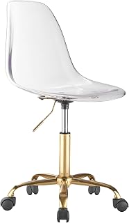 Urban Lifestyle Clear Acrylic Rolling Office Desk Chair,Modern Ergonomic Swivel Task Chair with Gold Legs & Casters