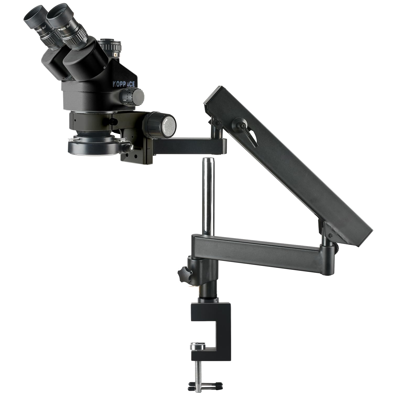 KOPPACE 3.5X-90X Black Rocker Bracket Trinocular Stereo Microscope 0.7X-4.5X Continuous Zoom Lens