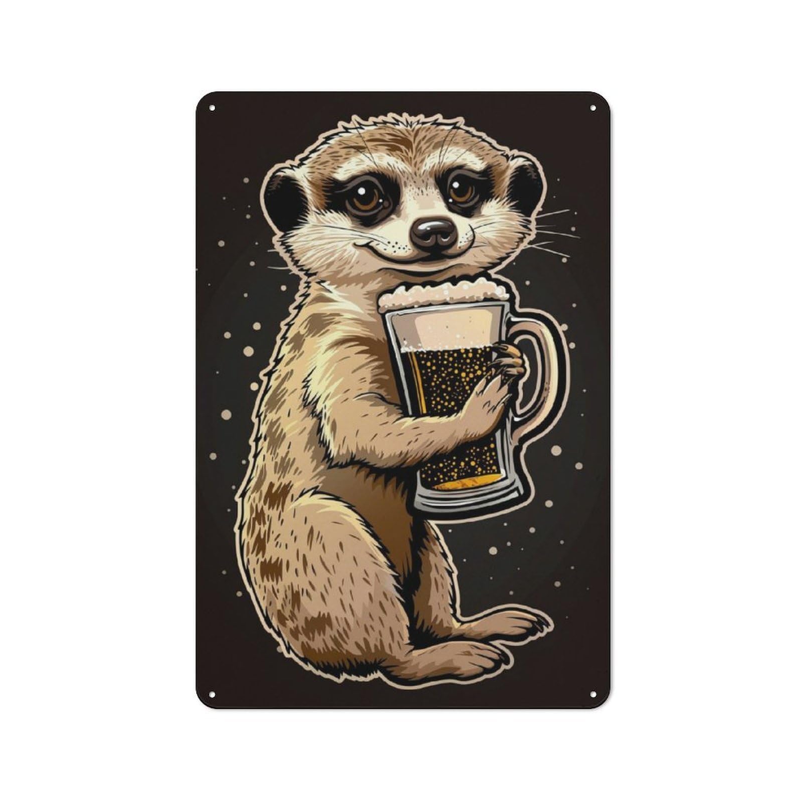 Meerkat Beer Character Metal Wall Decor 30x20cm, Vintage Metal Sign for Home, Shop, Pub Or Studio Wall