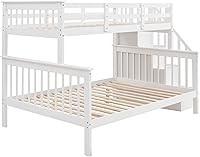 Vista 191 de Harper & Bright Designs Litera de tamaño matrimonial sobre matrimonial con 3 cajones, litera de madera maciza con almacenamiento y riel