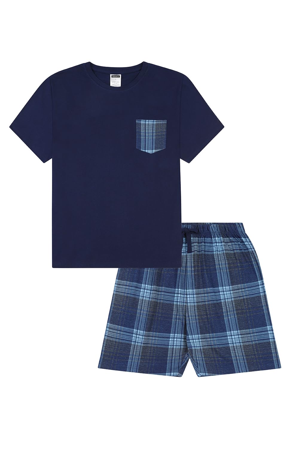 ThePyjamaFactory Mens Navy Blue Checked Short Pyjama Set