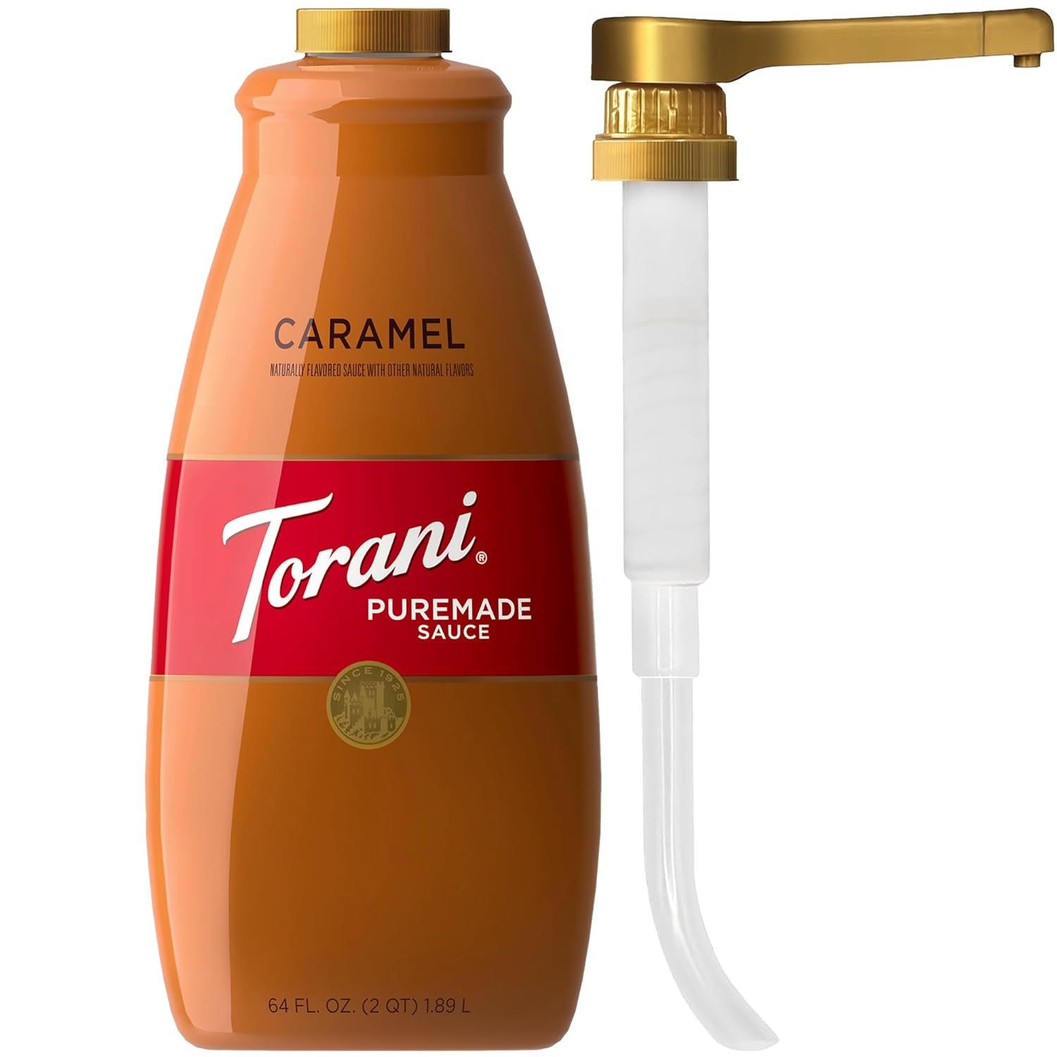 Torani Puremade Caramel Sauce 64oz with Pump - No Artificial Flavors, Thick for Lattes, Macchiatos & Desserts