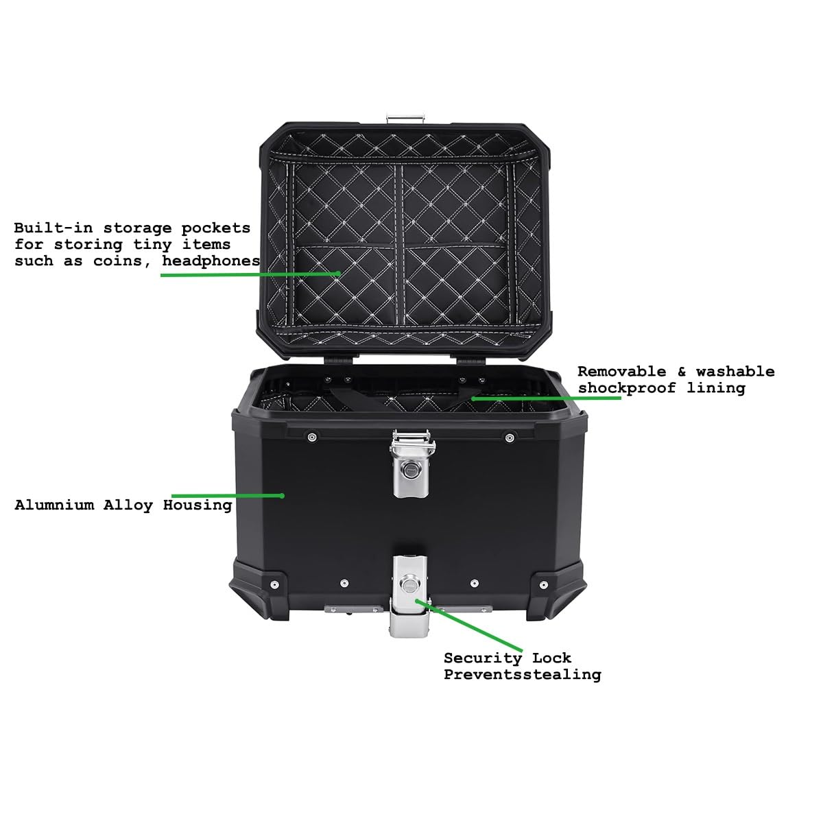 Étanche Top Case pour Moto 28L 45L 55L 65L 100L Coffre De Moto en Alliage D'aluminium Boîte De Queue De Tournée avec Dossier Universel Accessoires Moto (Color : Silver, Size : 100L)