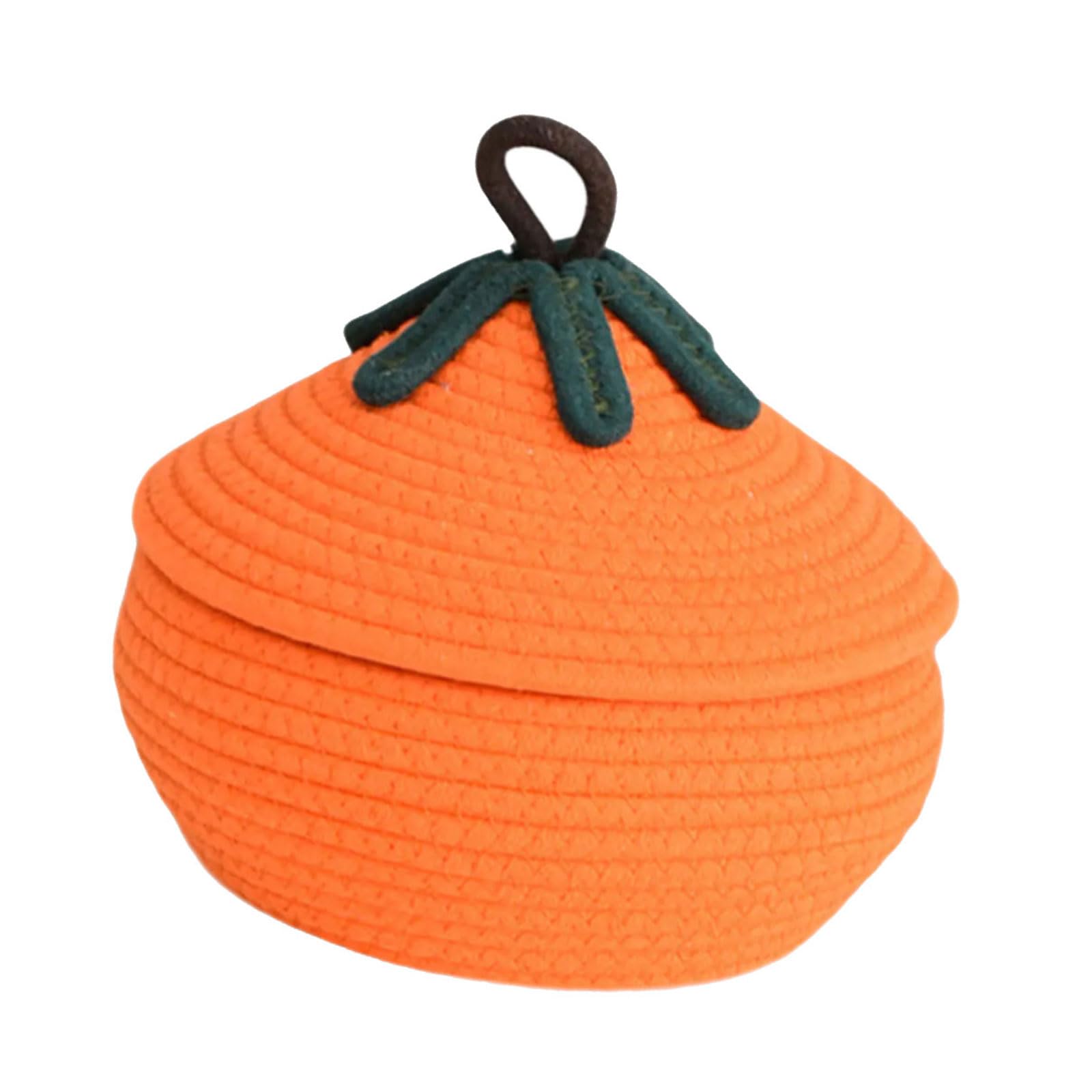Kalttoy Handwoven Pumpkin Storage Basket with Lid, Cotton Rope for Halloween Tabletop Decor Cotton Rope Woven Storage Box