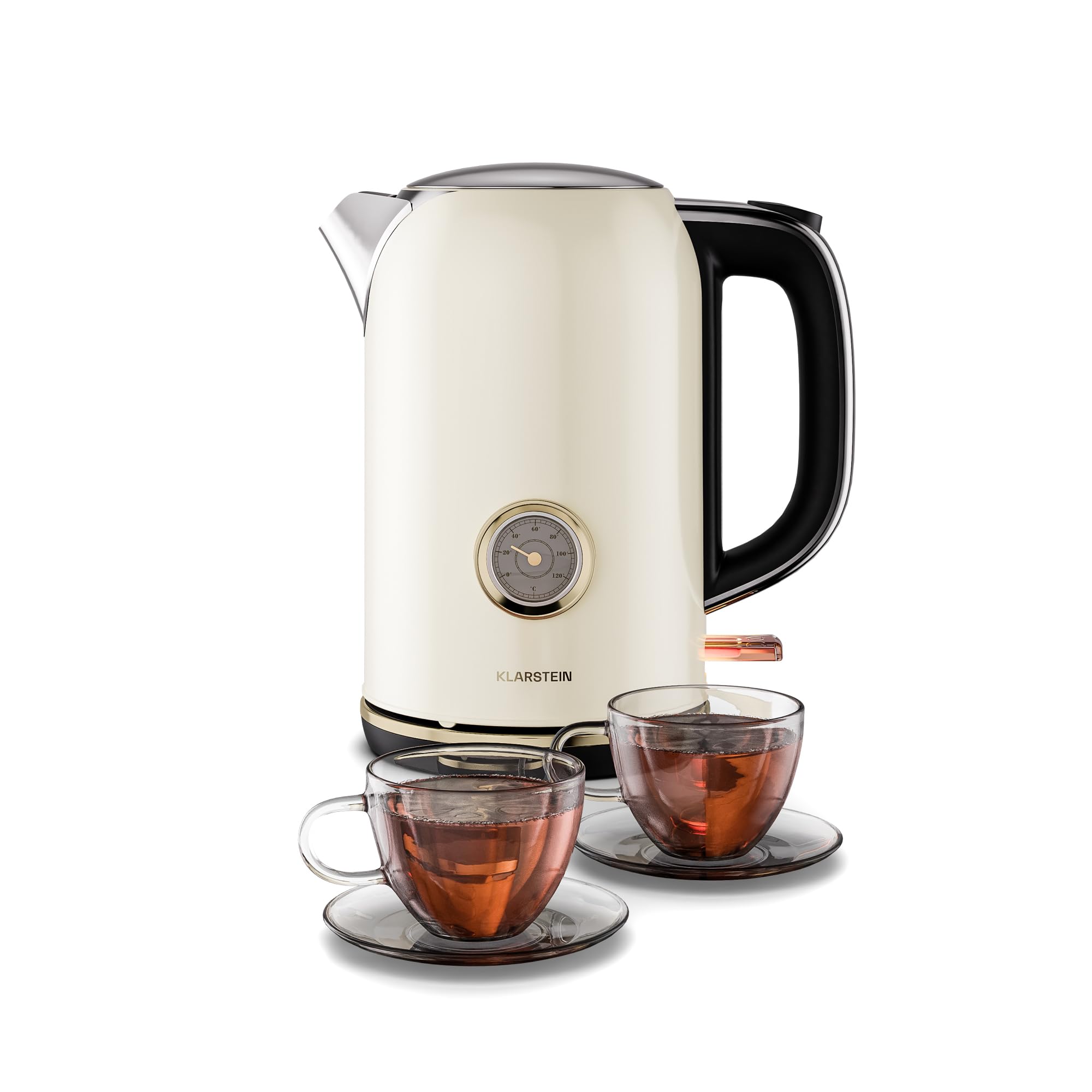 Klarstein Victoria Kettle 1.7L – Retro Electric Kettle 2200W, Vintage Design, Removable Limescale Filter, 360° Base, Auto Shut-Off