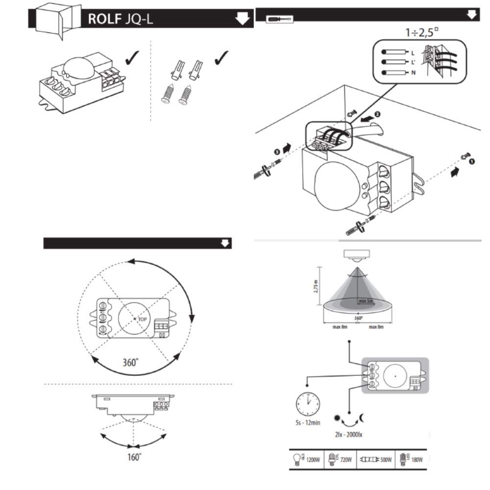 Sensor de radar de movimiento PIR para microondas, ángulo de 360 grados, luz automática, interruptor de puerta, detección de presencia en superficie, rango de 8 metros