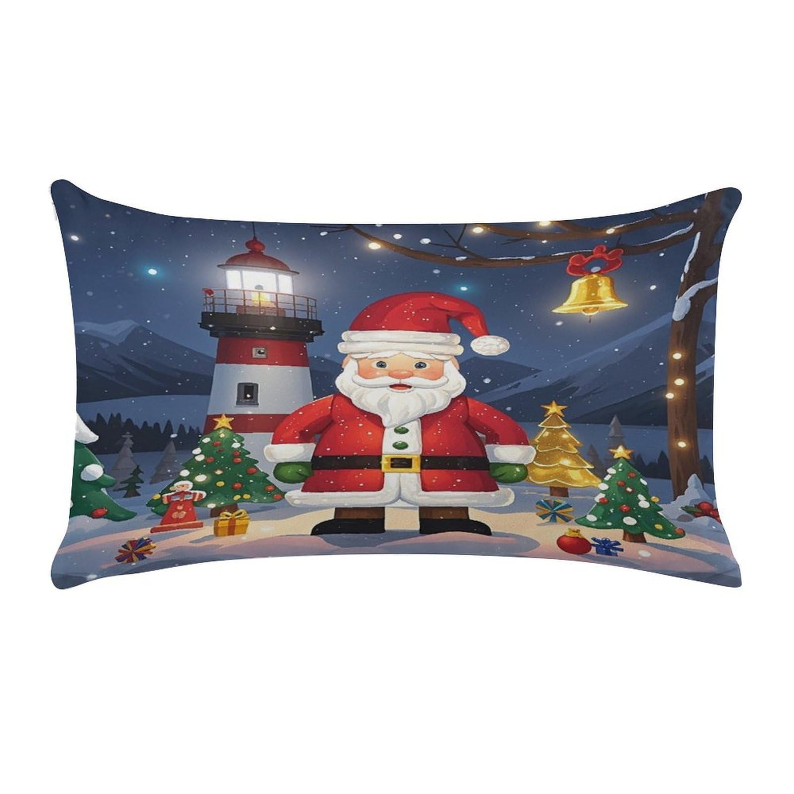 Lighthouse Santa Pillow Case Decorative Rectangle Throw Pillow Cover Soft Plush Pillowcase Cozy Cushion Case Modern Pillow Sham Cushion Cover for Bedroom Sofa Couch 20 X 12 Inch
