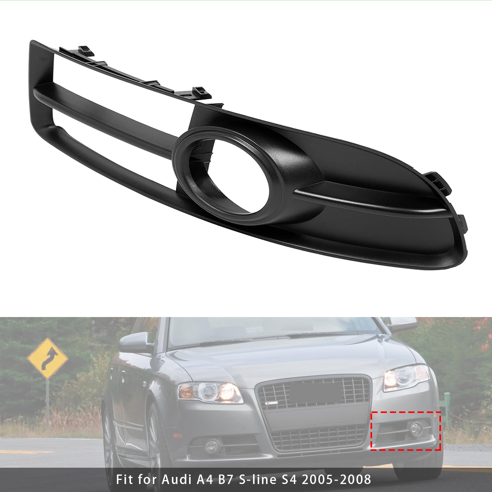 Griglia paraurti Anteriore Front Bumper Grille Fog Light Grill Fit for Audi A4 B7 S-Line S4 2005-08 Left Side (No Logo)