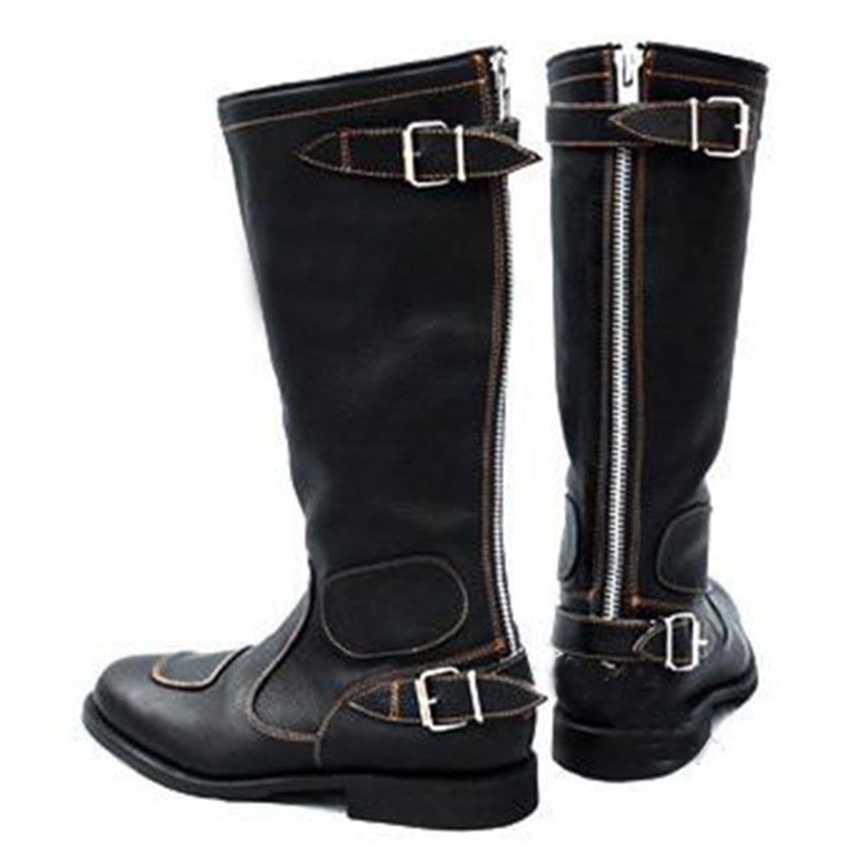 Stivali da Cavaliere da Uomo Stivali da Moto Stile Cowboy Occidentale Stivali Alti da Moto con Fibbia Scarpe da Equitazione da Esterno Vintage di Grandi Dimensioni