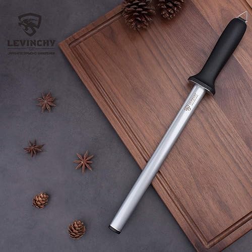 Miniatura 5 de LEVINCHY Acero para afilar cuchillos de diamante de 10 pulgadas, acero profesional con revestimiento de diamante, barra afiladora de cuchillos de