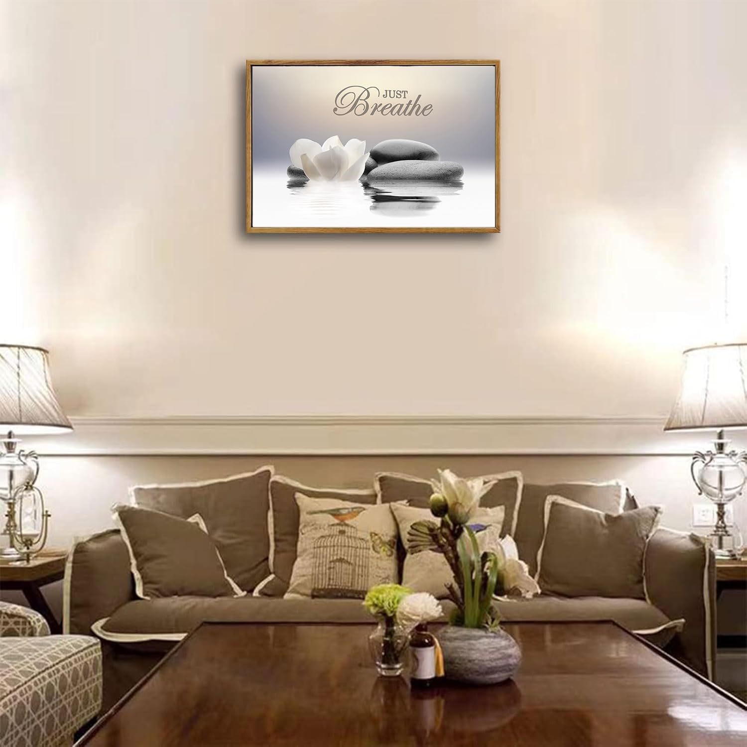 YTAPIFS Zen Stone Wall Art White Lotus Flower Prints Artwork Modern Zen Spa Poster Just Breathe Yoga Quotes Pictures Wall Decor for Yoga Room office Bathroom Meditation room 12 x 16 in Unframe - Image 4