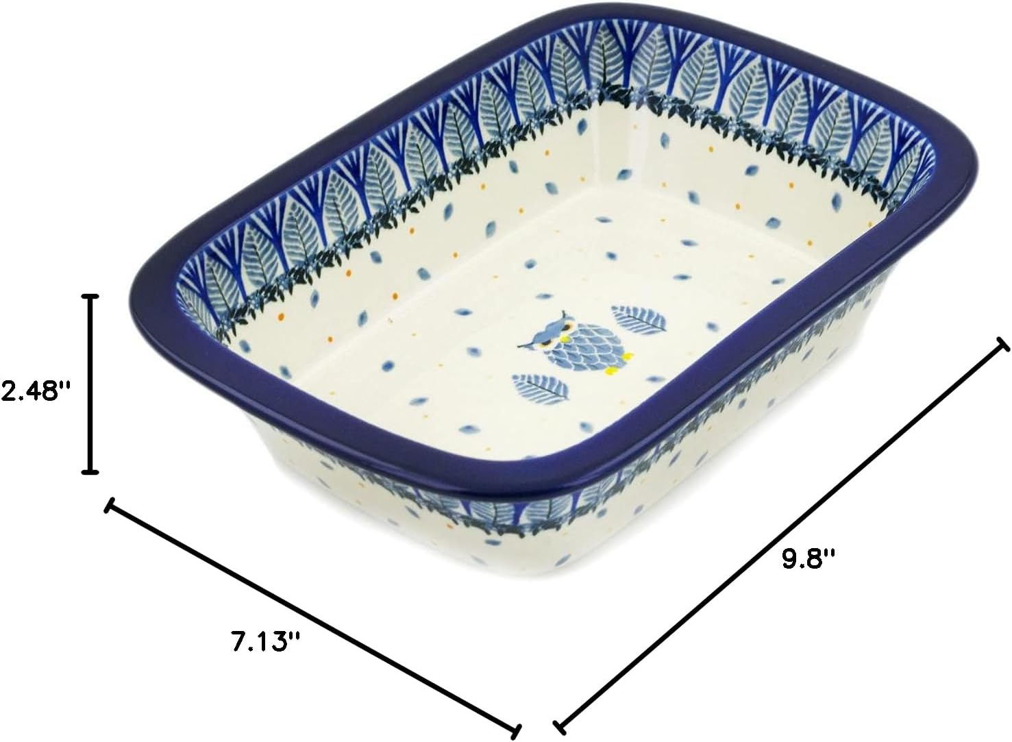 Polmedia Polish Pottery Rectangular Baker UNIKAT - Pastel Hooter Pattern Handmade in Boleslawiec Poland by Ceramika Artystyczna + Certificate of Authenticity