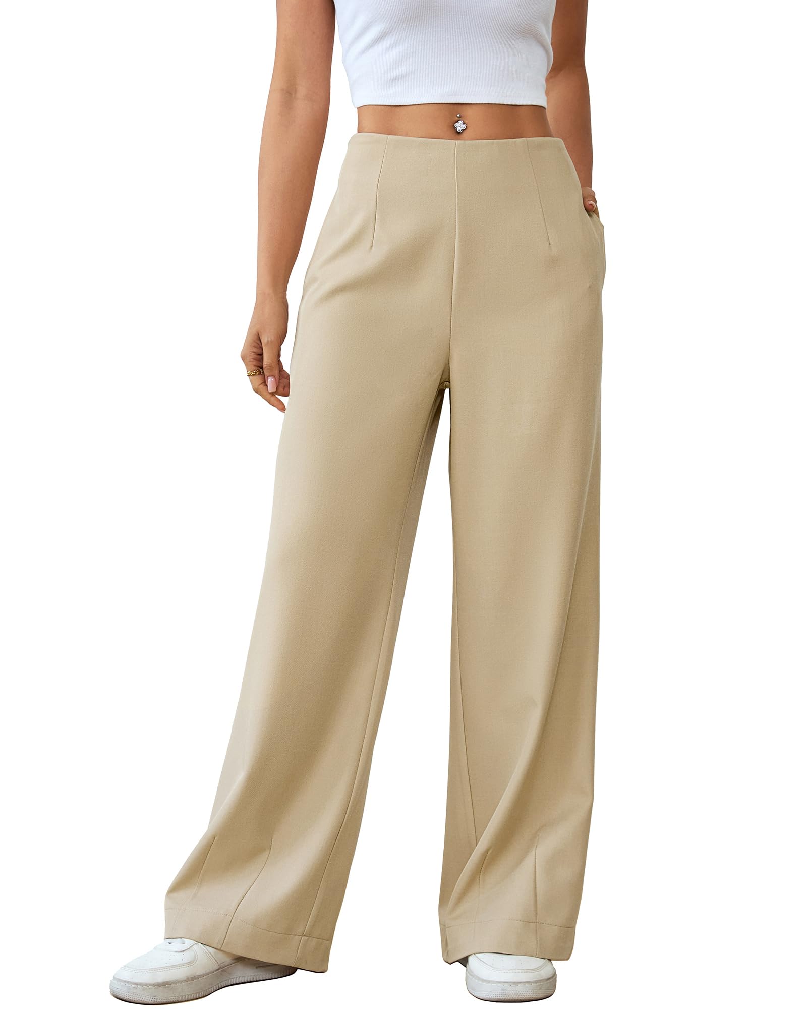 Bsubseach Wide Leg Pants Woman High Waisted Work Business Casual Trousers Dress Palazzo Pants Women Slacks with Pockets