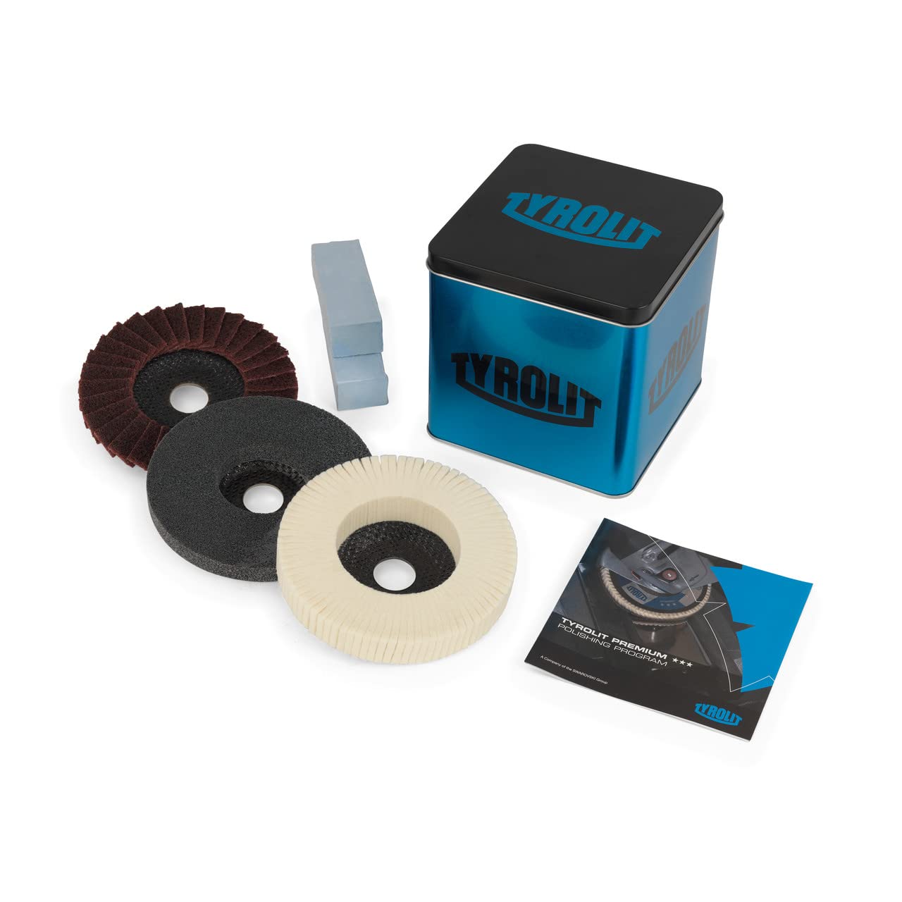 Tyrolit Polierset für Winkelschleifer 125 mm x 105 x 22,23mm I verschiedene Polierscheiben mit 125mm Durchmesser I kein Zuschmieren, keine Belegung & optimale Wärmeverteilung I perfekter Spiegelglanz
